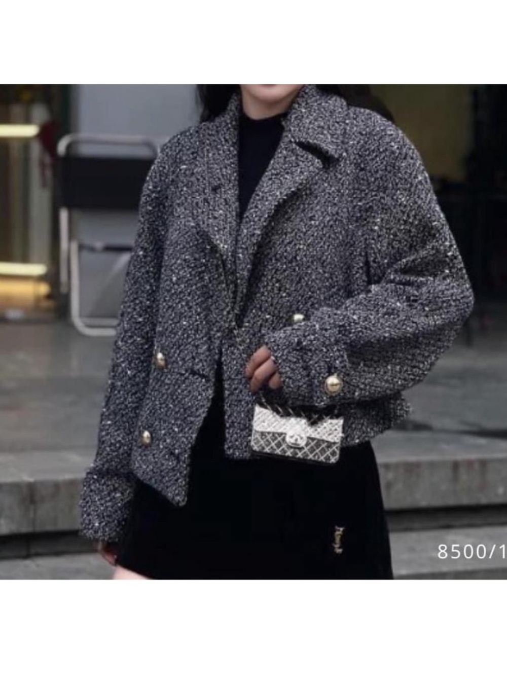 Zara Tweed Cropped Jacket in Charcoal Gray with Gold Buttons - Picture 6 of 16